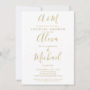 Gold Script Monogram Couples Bridal Wedding Shower Kaart
