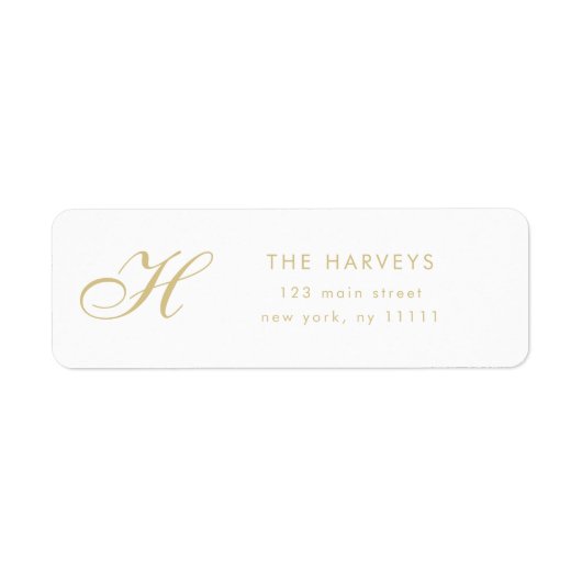 Gold Script Monogram Elegant Return Address Label (Voorkant)