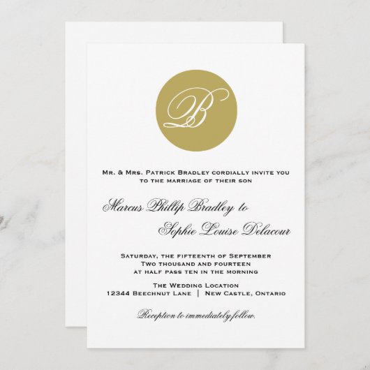 Gold Script Monogram Formele Weddenschappen Uitnod Kaart (Voorkant / Achterkant)