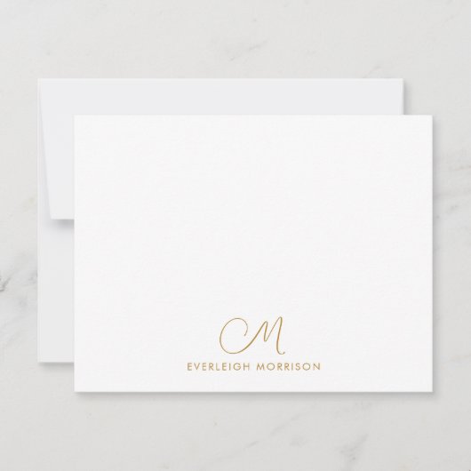 Gold Script Monogram Moderne briefpapier Notitiekaartje (Voorkant)