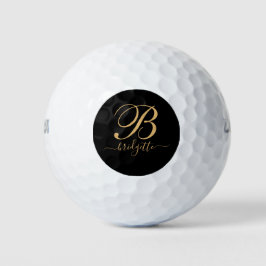 Gold Script-monogram op zwart Golfballen