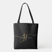 Gold Script Monogram zwart Tote Bag (Achterkant)