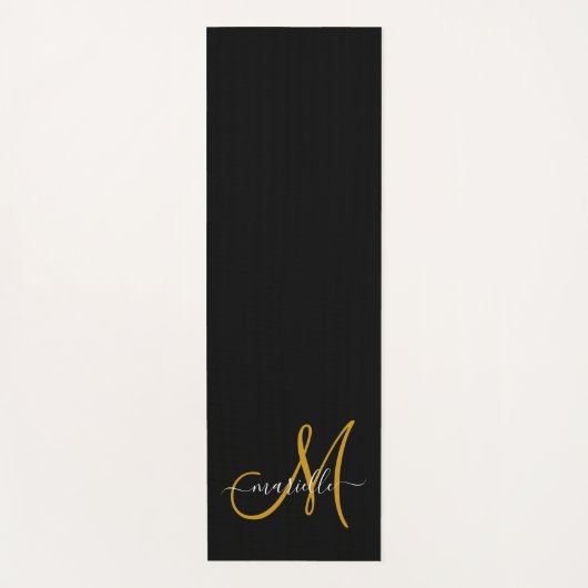 Gold Script Monogram zwart Yogamat (Voorkant)