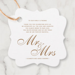 Gold Script Mr. en Mrs Wedding Bedankt Bericht Bedankjes Labels