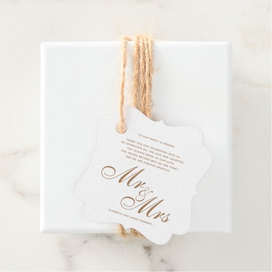 Gold Script Mr. en Mrs Wedding Bedankt Bericht Bedankjes Labels (In situ)