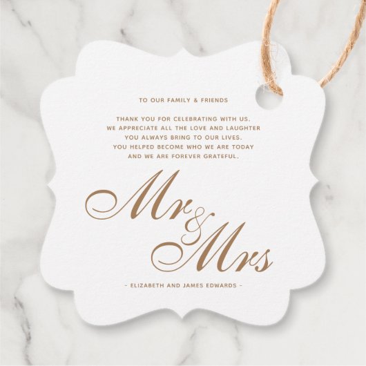 Gold Script Mr. en Mrs Wedding Bedankt Bericht Bedankjes Labels (Achterkant)