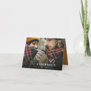 Gold script mustard plaid backer 1 foto Kerstmis Feestdagen Kaart