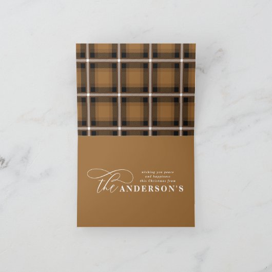 Gold script mustard plaid backer 1 foto Kerstmis Feestdagen Kaart (Binnen)