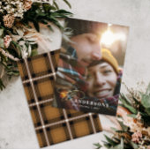 Gold script mustard plaid backer 1 foto Kerstmis Feestdagenkaart