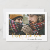 Gold script mustard tartan modern stijlvol nieuw j feestdagenkaart (Voorkant)