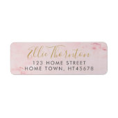 Gold Script Naam Blush Roze Marmer Retouradres Etiket (Voorkant)