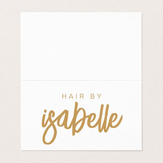 Gold Script Naam Hair Stylist Afspraak Herinnering Visitekaartje (Buitenkant ongevouwen)