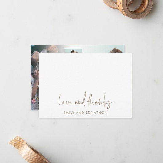 Gold Script Name 5 Photoding Wedding Love Bedankt Notitiekaartje (Voorkant / Achterkant in situ)