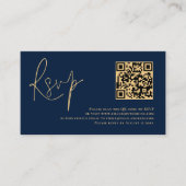 Gold Script Navy Blue QR Code Weddenschap RSVP Informatiekaartje (Voorkant)