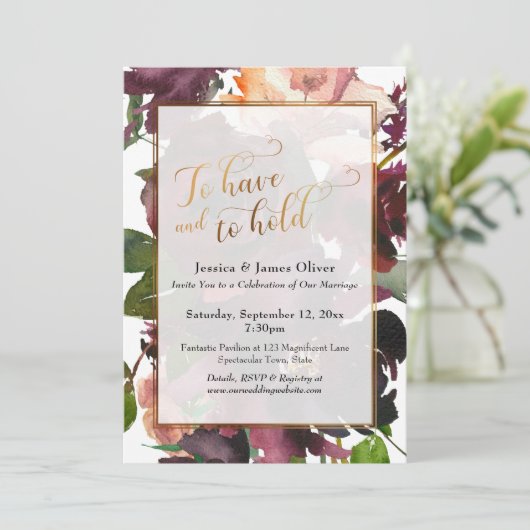 Gold Script om Bourgogne Floral te hebben en te ho Kaart (Staand voorkant)