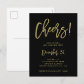 Gold Script op zwart | Nieuwe jaren Eve Party nodi Feestdagenkaart (Voorkant / Achterkant)