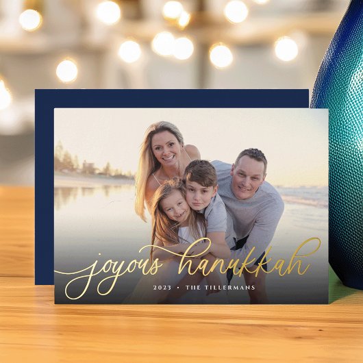 Gold Script Overlay l Hanukkah Foto Folie Feestdagenkaart