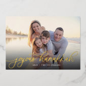 Gold Script Overlay l Hanukkah Foto Folie Feestdagenkaart (Voorkant)