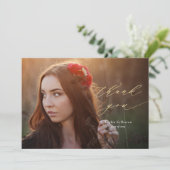 Gold Script Overlay Photo Afstuderen - Hartelijk d Bedankkaart (Staand voorkant)