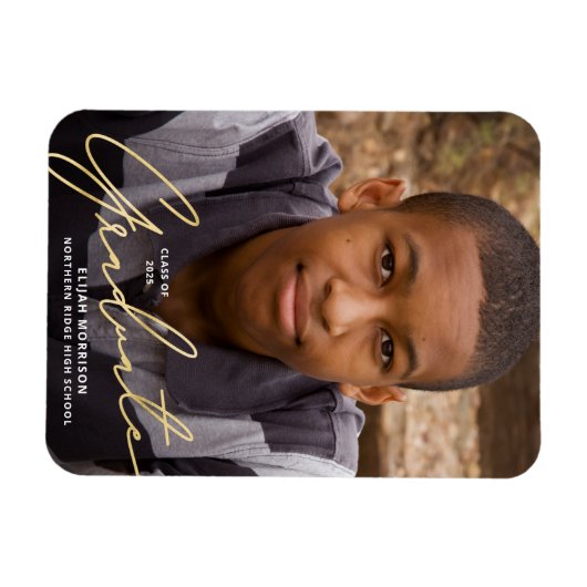 Gold Script Overlay Photo Afstuderen kondiging Magneet (Horizontaal)