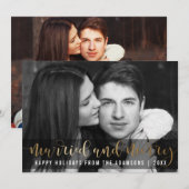 Gold Script Pas getrouwd Vakantie Zwart-wit Foto Feestdagenkaart (Voorkant / Achterkant)