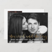 Gold Script Pas getrouwd Vakantie Zwart-wit Foto Feestdagenkaart (Voorkant / Achterkant)