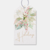 Gold Script Pastel Pink Poinsettia Vakantie Cadeaulabel (Voorkant)