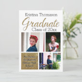 Gold Script Photo Collage High School Afstuderen Kaart (Staand voorkant)