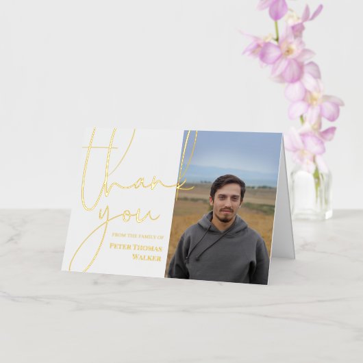 Gold Script & Photo Funeral Hartelijk dank Folie Wenskaart (Orchidee)
