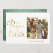 Gold Script Photo Holiday Green Elegant Kerstmis Feestdagenkaart (Voorkant / Achterkant)