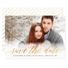 Gold Script Photo Save the Date in Faux Folie