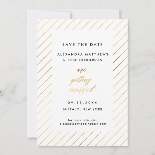Gold Script Photo Save the Date in Faux Folie (Achterkant)