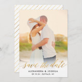 Gold Script Photo Save the Date in Faux Folie (Voorkant / Achterkant)