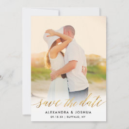 Gold Script Photo Save the Date in Faux Folie