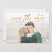 Gold Script Photo Save the Date in Faux Folie (Voorkant)