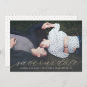 Gold Script Photo Save the Date in Faux Folie (Voorkant / Achterkant)