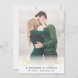 Gold Script Photo Save the Date in Faux Folie