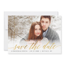 Gold Script Photo Save the Date in Faux Folie