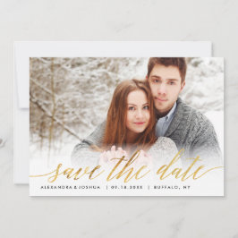 Gold Script Photo Save the Date in Faux Folie