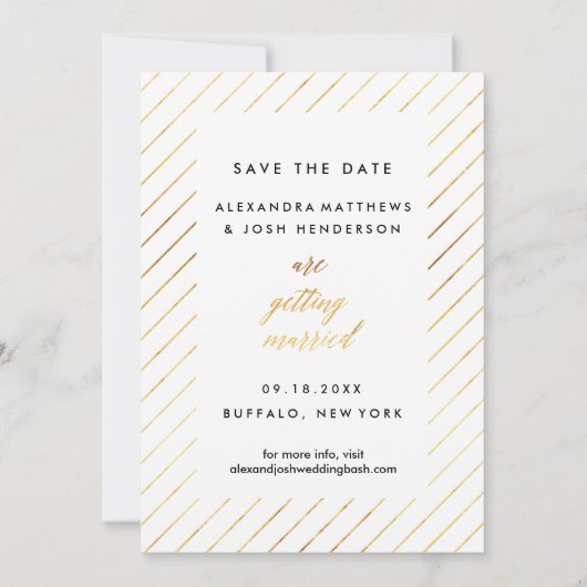 Gold Script Photo Save the Date in Faux Folie (Achterkant)