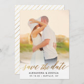 Gold Script Photo Save the Date in Faux Folie (Voorkant / Achterkant)