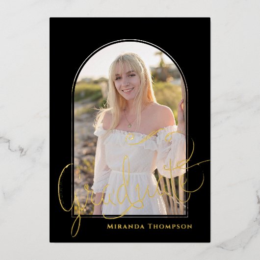 Gold Script Photo Template Afstuderen Folie Uitnodiging (Voorkant)