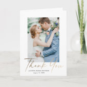 Gold Script Photo Wedding Bedankkaart (Voorkant)