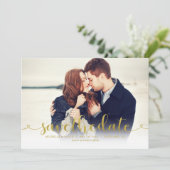 Gold Script Photo Wedding Save the Date (Staand voorkant)