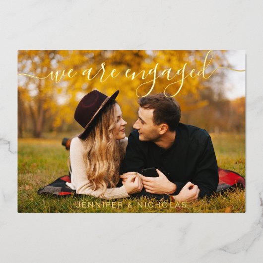 Gold Script Photo Wedding Verloving Save the Date Folie Uitnodiging (Voorkant)