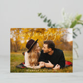 Gold Script Photo Wedding Verloving Save the Date Folie Uitnodiging (Staand Voorkant)