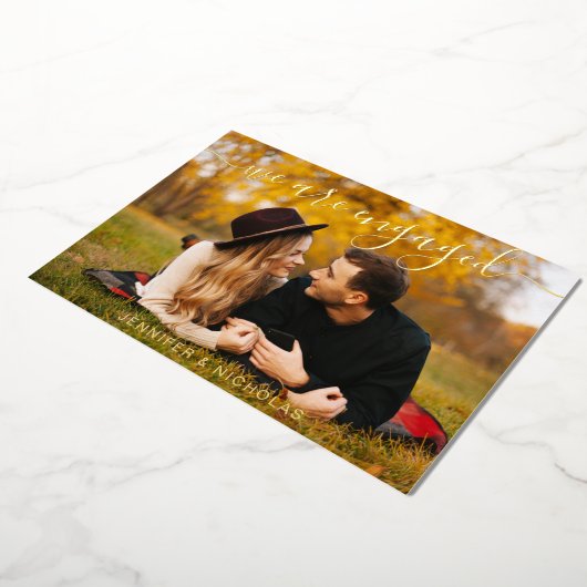 Gold Script Photo Wedding Verloving Save the Date Folie Uitnodiging (Gedraaid)