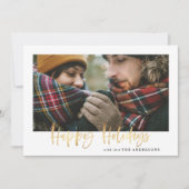 Gold script prettige feestdagen groene tartan foto feestdagenkaart (Voorkant)