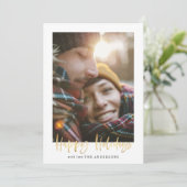 Gold script prettige feestdagen groene tartan foto feestdagenkaart (Staand voorkant)