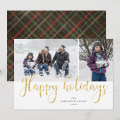 Gold Script Prettige feestdagen Tartan Photo Card Feestdagenkaart (Voorkant / Achterkant)